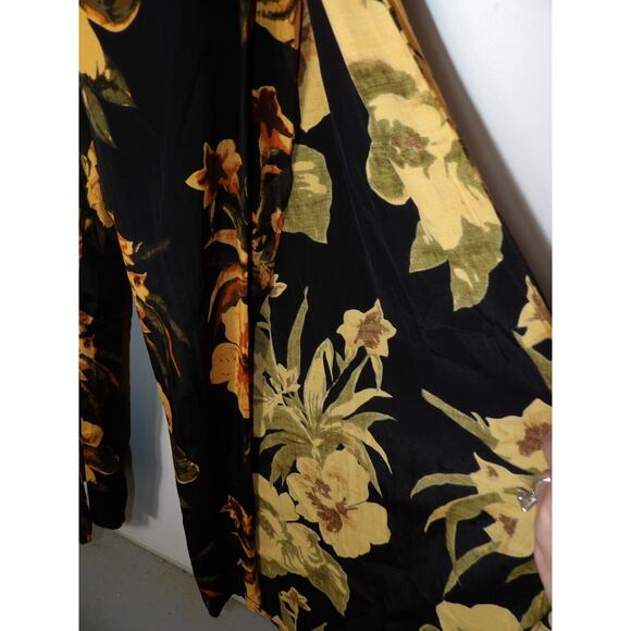 Faithfull The Brand Sz 6 Wrap Pants Black Orange Floral Palazzo Front Slits Pull - Picture 9 of 16